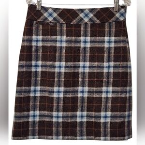 L.L. Bean Favorite Fit Wool Blend Brown Plaid Skirt Size 8P